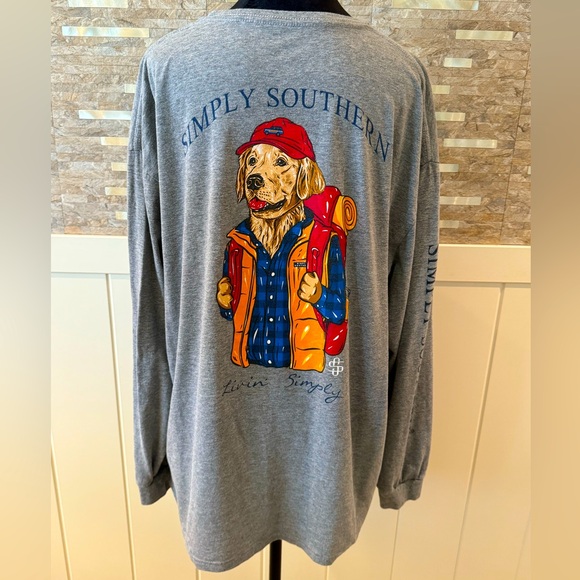 Simply Southern Tops - Livin' Simply Southern Long Sleeve Gray Dog Backpack Shirt Extra Large XL XXL
